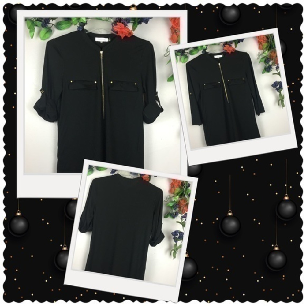 CALVIN KLEIN Top Shirt Blouse Boho Black & Gold Size Small